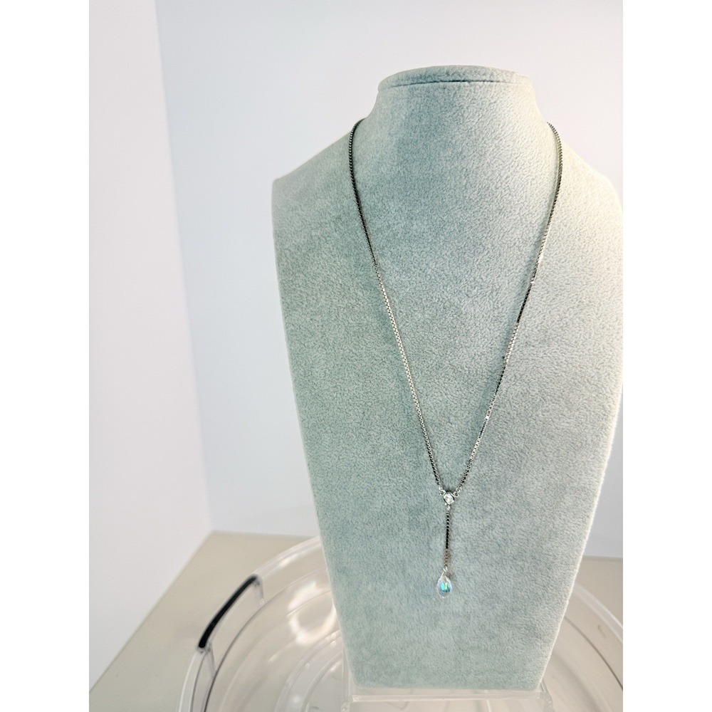 Swarovski Swan Signed Silver Tone AB Crystal Y Teardrop Lariat Necklace - Picture 11 of 16